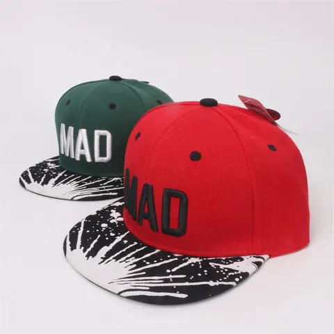 Gorra de Béisbol Hip Hop para Niños Ala Plana Bordado de Letras MAD Patrón de Salpicaduras Sombrero Snapback Ajustable para Niños Niñas