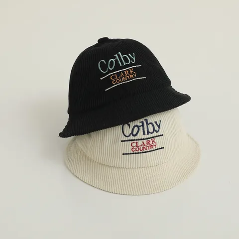 Cappello a Secchiello in Corduroy per Bambini Autunno Inverno Caldo Cappello da Pescatore Ricamo Lettere Cappello da Sole per Ragazzi Ragazze