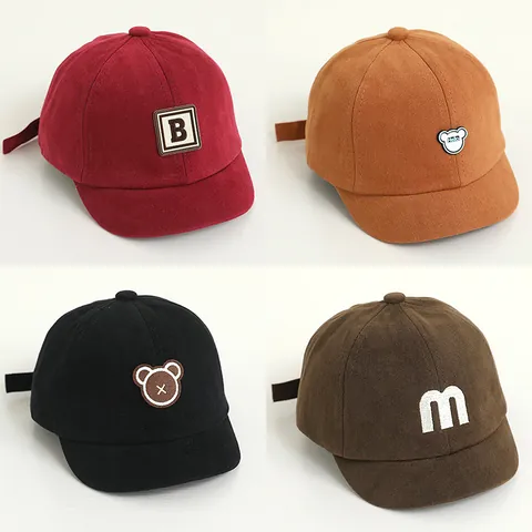 Cute Baby Kids Baseball Cap Soft Brim Cotton Blend Adjustable Sun Hat With Bear Embroidery Letter Patch For Toddlers Boys Girls