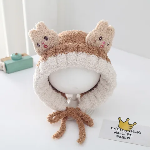 Toddler Kids Winter Trapper Hat Cute Cartoon Rabbit Ears Plush Warm Ear Protection Windproof Cap For 2-6 Years Boys Girls