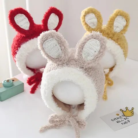 Kids Winter Trapper Hat With Plush Rabbit Ears For Toddler Boys Girls Warm Knit Earflap Hat Windproof Soft Faux Fur Cap