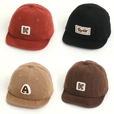 Kids Corduroy Baseball Cap For Toddlers 1-4 Years Old Soft Brim Winter Warm Hat With Letter Bear Embroidery Patch Adjustable Baby Sun Hat