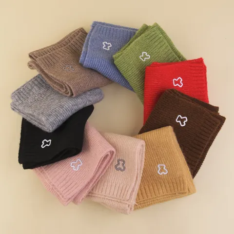 Children Winter Knit Hat And Scarf Core-spun Yarn Bear Embroidery Warm Ribbed Beanie Long Scarf For Boys Girls Cute Soft Winter Accessories