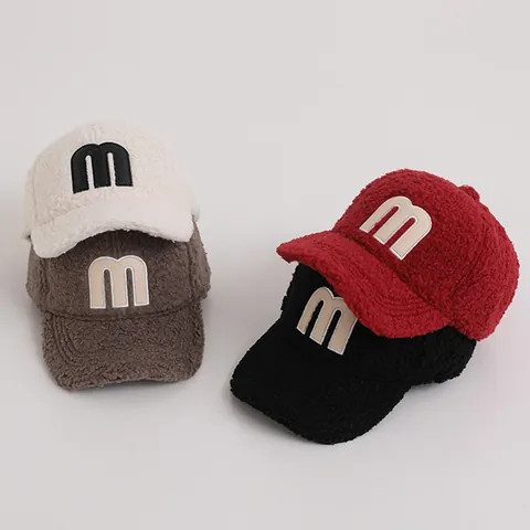 Kids Winter Warm Teddy Fleece Baseball Cap With Embroidered Letter M Soft Polar Fleece Sun Hat For Boys Girls