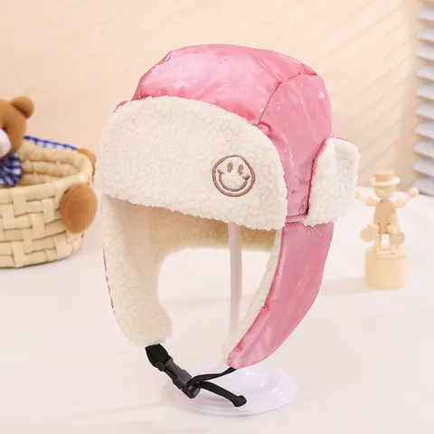 Gorro de Trampero de Invierno para Niños Cara Sonriente Forro de Borrego Gorro con Orejeras a Prueba de Viento Cálido Gorra de Piloto para Niños Niñas