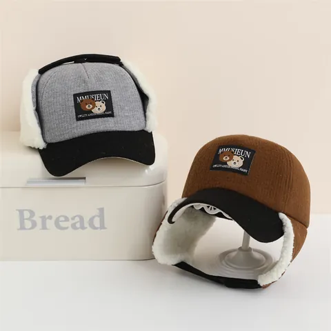 Winter Warme Lei Feng Mütze Für Kinder Ohrenschutz Lammfell-Imitat Fliegermütze Für Jungen Mädchen Teddybär Baseballkappe