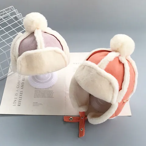 Winter Warme Kinder Uschanka Wildlederimitat Mit Fleece Gefüttert Ohrenschutz Mütze Mit Pelzball Kleinkind Baby Winddichte Trappermütze