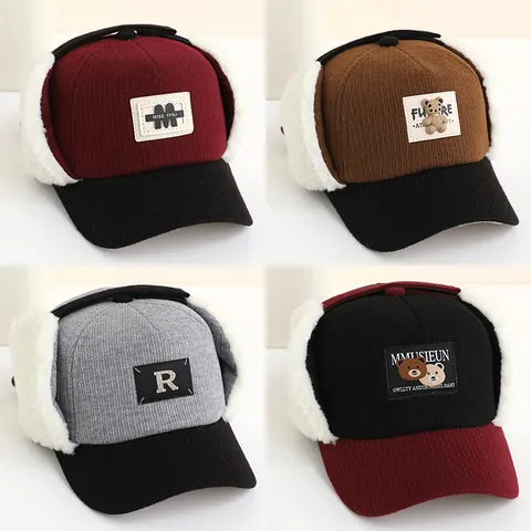 Winter Warme Lei Feng Mütze Für Kinder Ohrenschutz Lammfell-Imitat Fliegermütze Für Jungen Mädchen Teddybär Baseballkappe