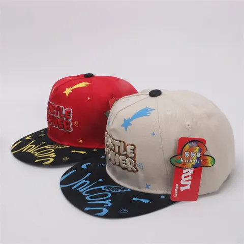 Kids Flat Brim Snapback Baseball Cap Cotton Blend Turtle Power Embroidery Unicorn Print Adjustable Sun Hat For Boys Girls
