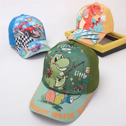 Kids Cartoon Baseball Cap Polyester Breathable Sun Protection Hat Dinosaur Unicorn Frog Pattern Outdoor Snapback Children