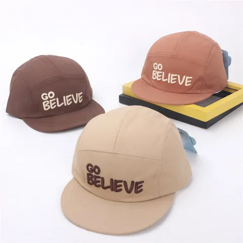 Kids 5-Panel Baseball Cap Cotton Blend Embroidery Letters Go Believe Street Hip Hop Flat Brim Sun Hat For Boys Girls