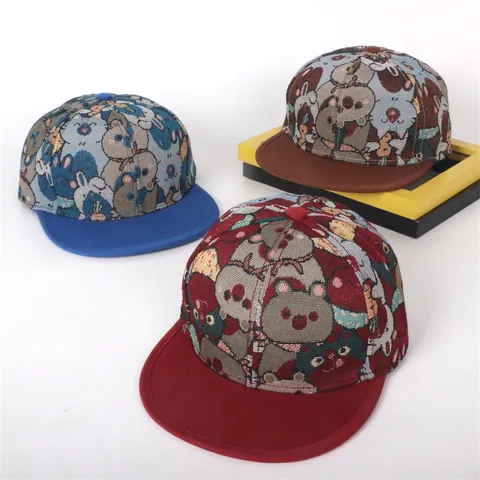 Kinderen Tekenfilm Dieren Jacquard Honkbalpet Platte Rand Snapback Verstelbaar Hiphop Street Style Zonneklep Voor Jongens Meisjes