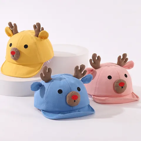Cartoon Reindeer Antler Baby Baseball Cap For Infants Toddlers Soft Brim Sun Protection Hat Cute Animal Ear Cotton Cap