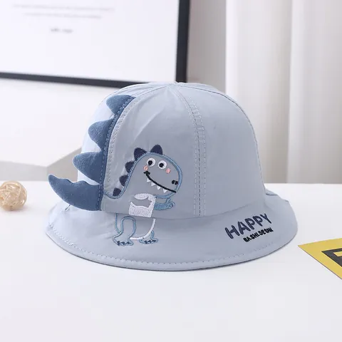 Kids Cute Cartoon Dinosaur Bucket Hat Summer Cotton Sun Protection Cap With 3D Fin For Boys Girls Toddler Outdoor Beach Hat