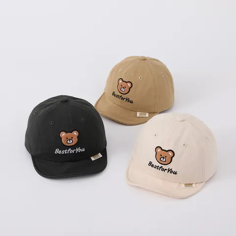Simpatico Berretto da Baseball con Ricamo a Orsetto per Neonati Tesa Morbida Cappello da Sole in Cotone Regolabile per Bambini