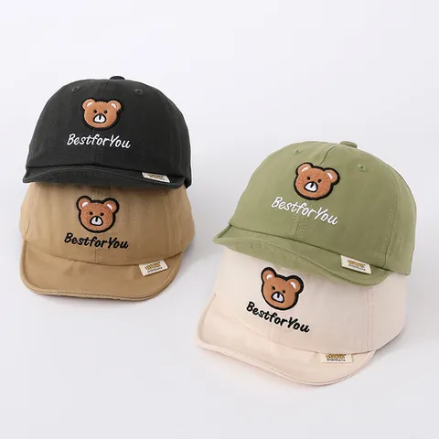 Simpatico Berretto da Baseball con Ricamo a Orsetto per Neonati Tesa Morbida Cappello da Sole in Cotone Regolabile per Bambini