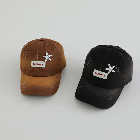 Kids Vintage Washed Cotton Baseball Cap Gradient Color Distressed Sun Hat With Starfish Patch For Boys Girls Summer Outdoor