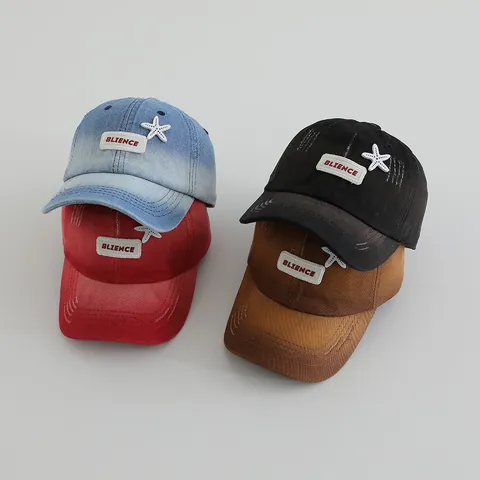 Kids Vintage Washed Cotton Baseball Cap Gradient Color Distressed Sun Hat With Starfish Patch For Boys Girls Summer Outdoor