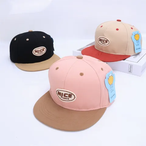 Kids Flat Brim Baseball Cap Color Block Hip Hop Sun Hat With Embroidery Label For Children Adjustable Size