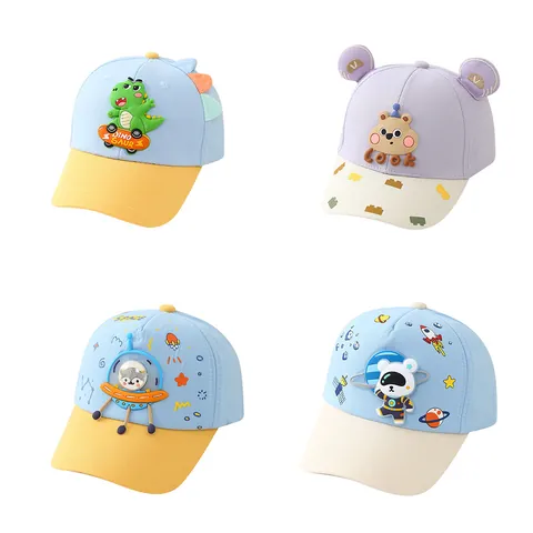 Kids Cartoon Baseball Cap 3D Dinosaur Astronaut Bear Spaceship Patch Adjustable Cotton Blend Sun Hat For Children
