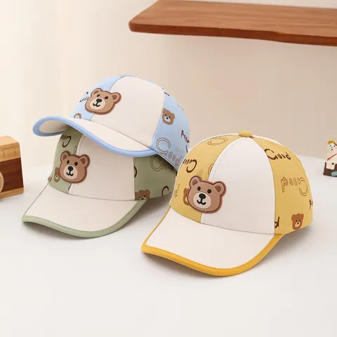 Berretto da Baseball per Bambini con Orsetto Patchwork Cappello da Sole in Cotone Regolabile Cartone Animato per Ragazzi e Ragazze