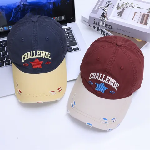 Casquette de Baseball Rétro Effet Usé pour Enfants Broderie Lettre Étoile Patchwork Coton Chapeau de Soleil pour Garçons Filles Casquette Streetwear Réglable
