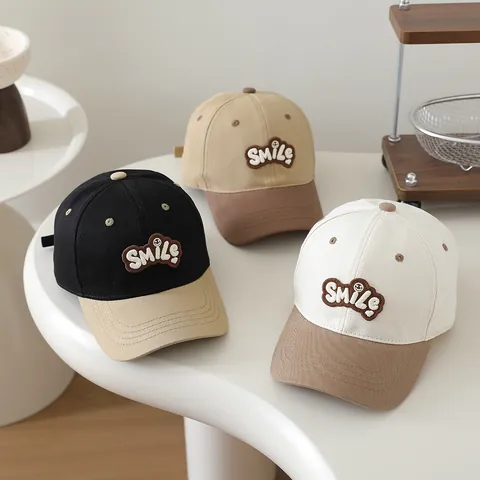 Kids Patchwork Baseball Cap Cotton Blend Embroidery Bear Letter Patch Sun Hat For Boys Girls Hip Hop Fashion Outdoor Hat