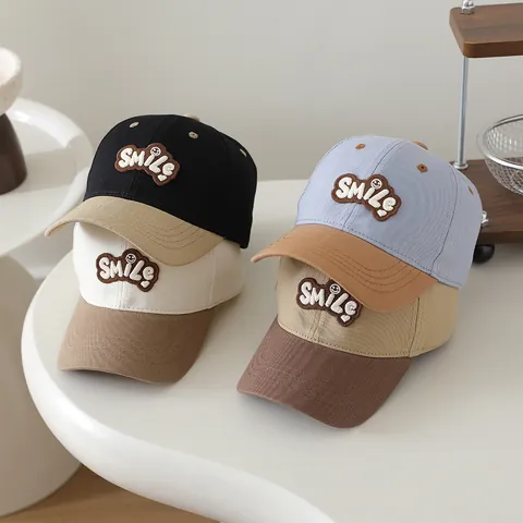 Kids Patchwork Baseball Cap Cotton Blend Embroidery Bear Letter Patch Sun Hat For Boys Girls Hip Hop Fashion Outdoor Hat