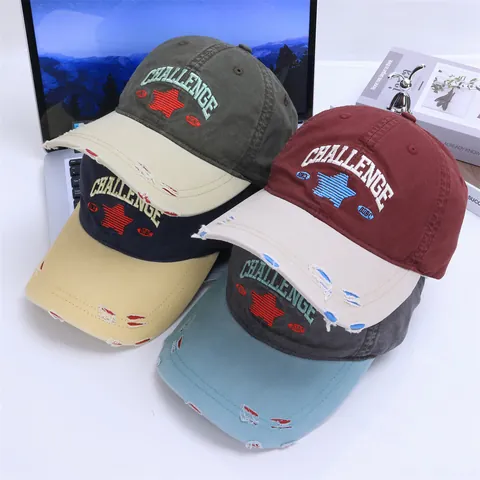 Casquette de Baseball Rétro Effet Usé pour Enfants Broderie Lettre Étoile Patchwork Coton Chapeau de Soleil pour Garçons Filles Casquette Streetwear Réglable