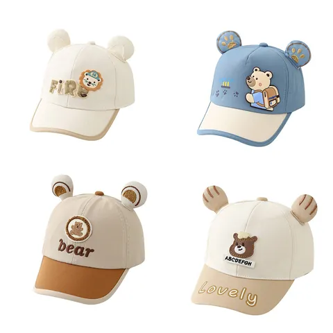 Kids Cartoon Bear Baseball Cap Toddler Sun Hat Cute Animal Ear Snapback Cotton Blend Sunshade Duck Tongue Cap for Boys Girls