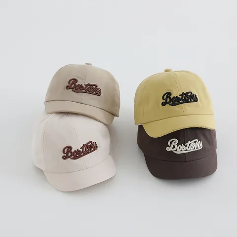 Gorra de Béisbol de Algodón para Niños Pequeños Con Bordado de Boston Ala Suave Sombrero de Protección Solar Retro para Niños Niñas Ajustable