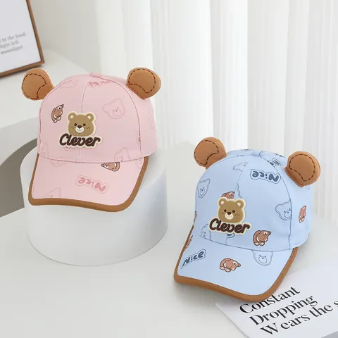 Schattige Kinder Honkbalpet Met Berenoren Katoenmix Zonnehoed Met Nice Print Voor Jongens Meisjes Outdoor Zonbescherming Pet
