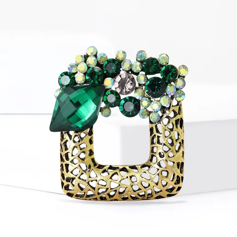 Spilla Geometrica Quadrata Vintage in Lega con Cristalli e Strass di Lusso Spilla a Giorno per Donna Gioielli di Moda
