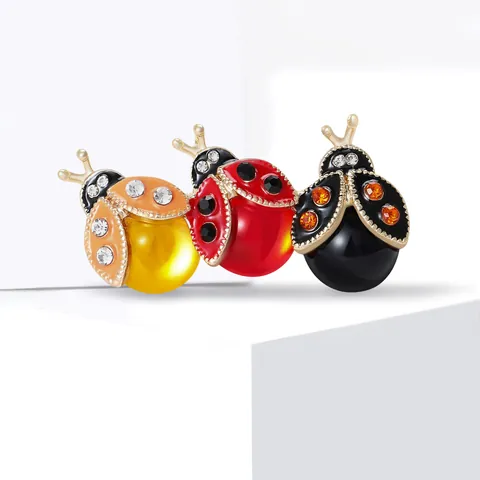 Vintage Alloy Rhinestone Colorful Ladybug Brooch Pin Jewelry For Women Fashion Animal Accessory Badge Decor Gift
