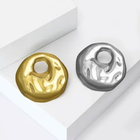 Minimalist Stainless Steel Irregular Round Brooch Pin Liquid Metal Lava Texture Hollow Geometric Fashion Jewelry For Women