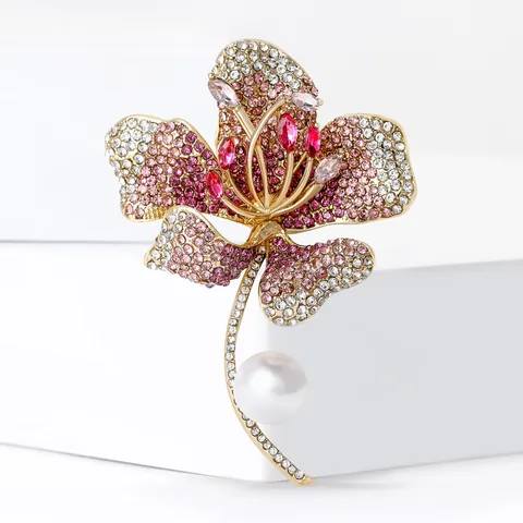 Eleganter Hibiskusblüten Künstliche Perlenbrosche Mit Strasssteinen Luxus Legierung Blumen Pin Für Damen Hochzeit Bankett Schmuck Geschenk