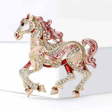 Cute Horse Animal Brooch Alloy Rhinestone Enamel Drip Oil Sweet Fashion Jewelry Pin For Women Daily Dress Accessories