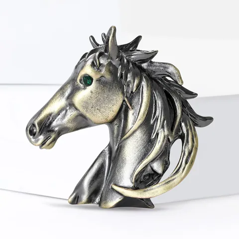 Vintage Alloy Horse Head Brooch With Green Rhinestone Eye Animal Shape Suit Lapel Pin Fashion Accessory Gift For Women