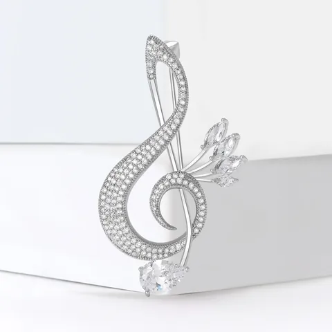 Elegante Spilla a Forma di Nota Musicale in Rame Con Zirconia Strass G-Clef Spilla per Revers Abito Gioielli da Donna