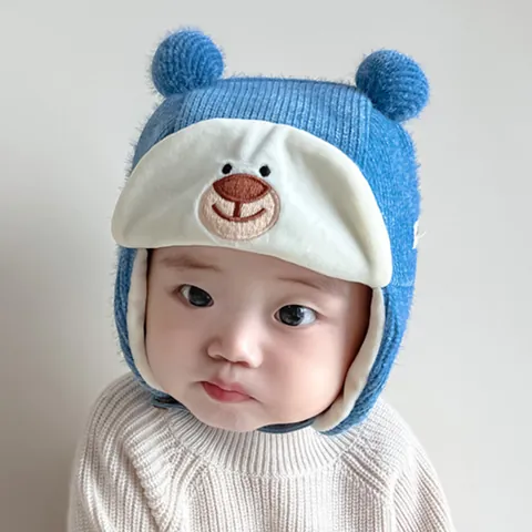 Cappello Invernale per Neonati Berretto con Orecchie di Orso Antivento Foderato in Peluche Caldo per Bambini e Bambine