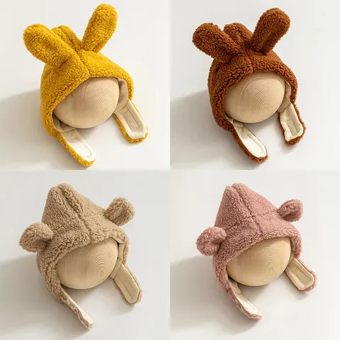 Cappello con Paraorecchie in Pile Sherpa per Neonati Carine Orecchie di Coniglio Orso Berretto Caldo Antivento per Bambini