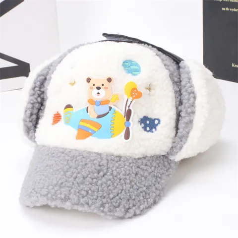 Kids Winter Windproof Trapper Hat Thick Sherpa Fleece Warm Ear Protection Cap Cartoon Bear Plane Daily Outdoor Hat