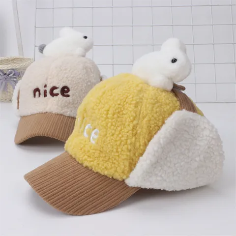 Gorro Lei Feng para Niños de Lana de Borreguito con Orejeras y Conejo de Peluche 3D Gorro de Invierno Cálido para Niños y Niñas