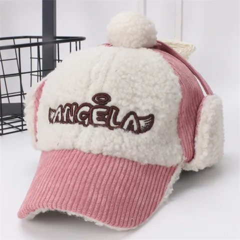 Gorro Ushanka de Invierno para Niños de Pana con Orejeras Angela Bordado Pompon Gorra de Béisbol Caliente a Prueba de Viento para Niños Niñas