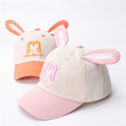 Kids Cute Cartoon Bunny Ears Baseball Cap Cotton Blend Embroidery M Letter Sun Protection Adjustable Sun Hat For Boys Girls