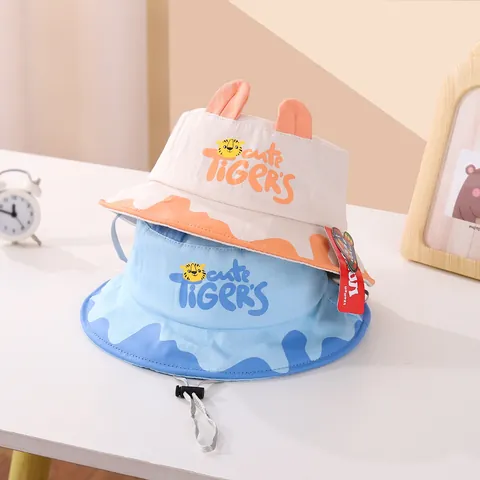 Chapeau Bob pour Enfants avec Tigre et Oreilles 3D Chapeau de Soleil en Mélange de Coton avec Corde Coupe-Vent Réglable