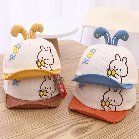 Baby Cartoon Rabbit Ear Baseball Cap Cotton Blend Color Block Sun Hat For Infant Toddler Cute Embroidery Outdoor Headwear