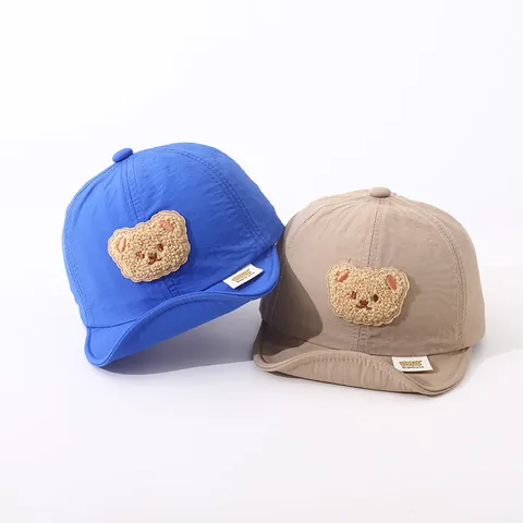 Baby Soft Brim Baseball Cap Quick Dry Breathable Sun Hat For Toddler Boys Girls Cute Plush Bear Patch Adjustable Hat