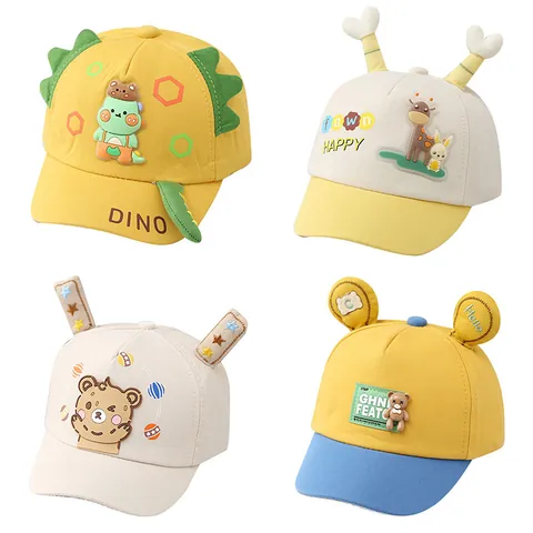 Cartoon Animal Kids Baseball Cap Infant Toddler Dimensional Ears Dinosaur Bear Cotton Sun Hat Outdoor Peaked Cap For Boys Girls