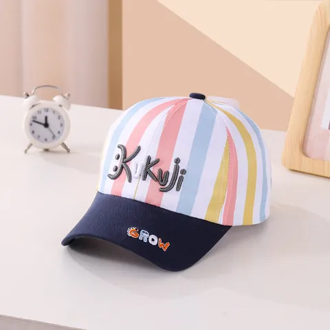 Berretto da Baseball in Cotone a Righe per Bambini Ragazzi Ragazze Cappello Parasole All'aperto Casual Regolabile Ricamato
